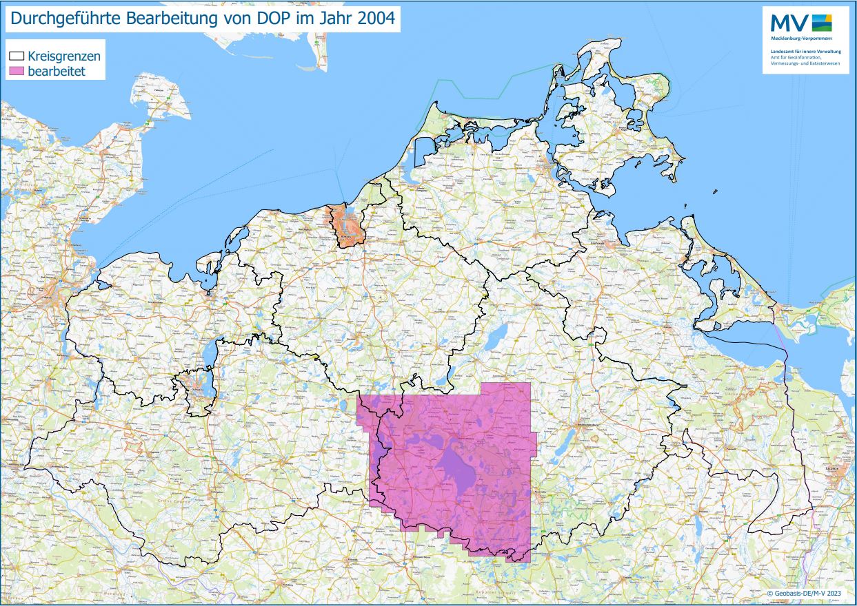 Jahresübersicht DOP Bearbeitung Aktualitätsstand 2004 © Geobasis-DE/M-V 2023