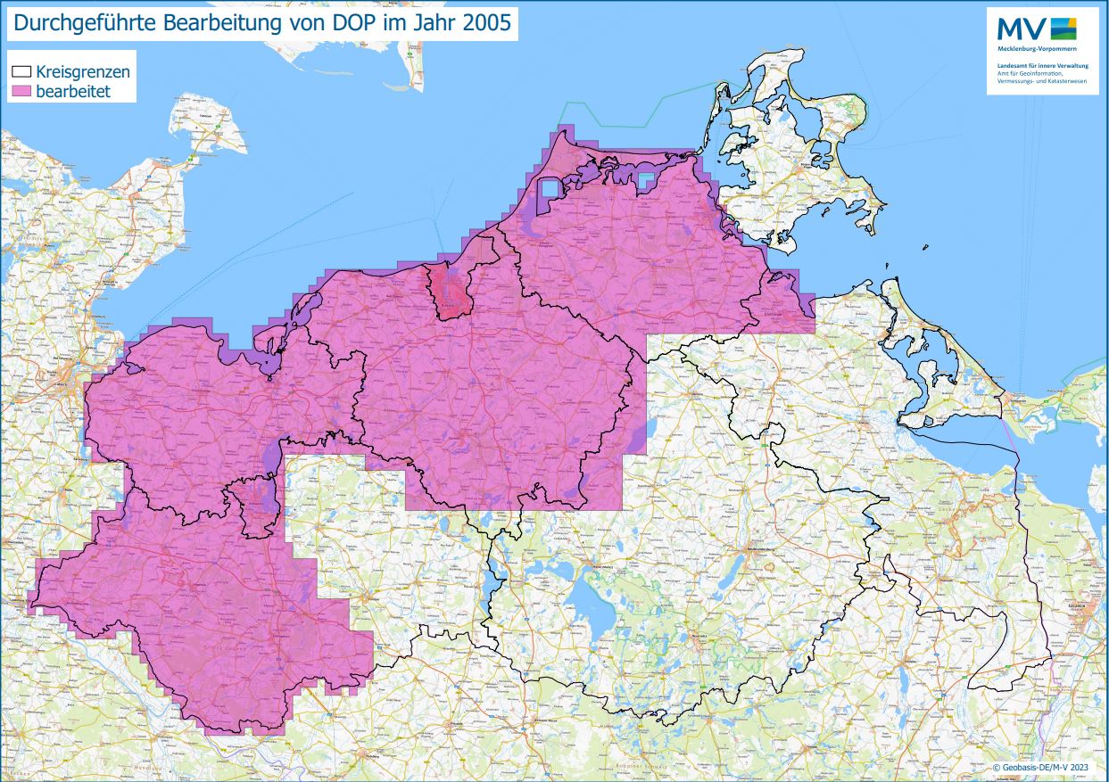 Jahresübersicht DOP Bearbeitung Aktualitätsstand 2005 © Geobasis-DE/M-V 2023