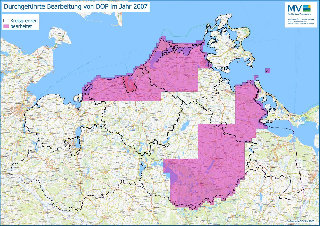 Jahresübersicht DOP Bearbeitung Aktualitätsstand 2007 © Geobasis-DE/M-V 2023