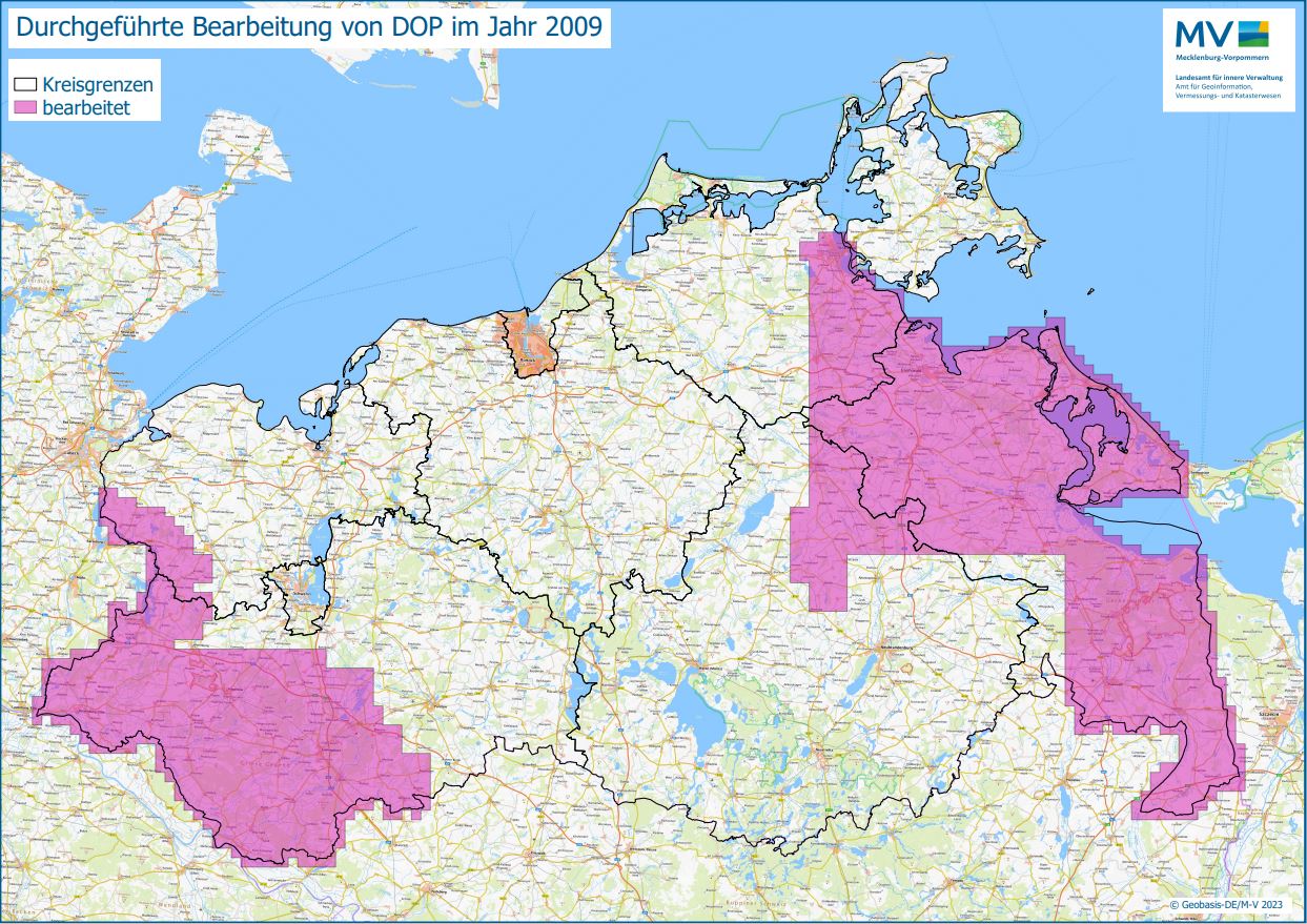 Jahresübersicht DOP Bearbeitung Aktualitätsstand 2009 © Geobasis-DE/M-V 2023