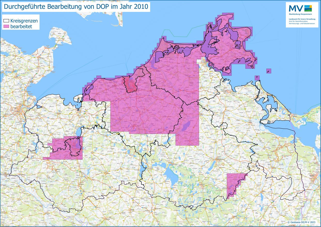 Jahresübersicht DOP Bearbeitung Aktualitätsstand 2010 © Geobasis-DE/M-V 2023