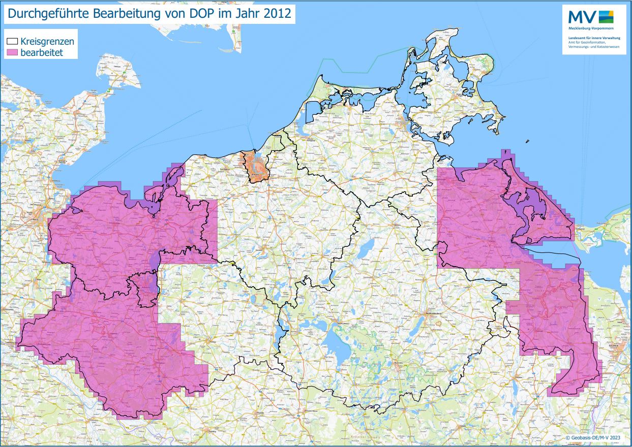 Jahresübersicht DOP Bearbeitung Aktualitätsstand 2012 © Geobasis-DE/M-V 2023