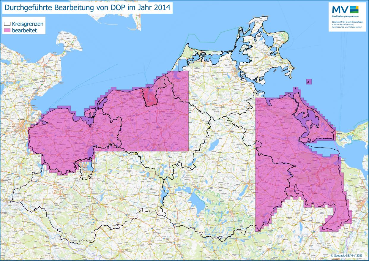 Jahresübersicht DOP Bearbeitung Aktualitätsstand 2014 © Geobasis-DE/M-V 2023