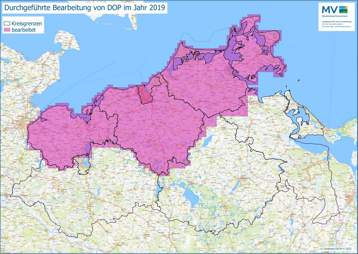 Jahresübersicht DOP Bearbeitung Aktualitätsstand 2019 © Geobasis-DE/M-V 2023