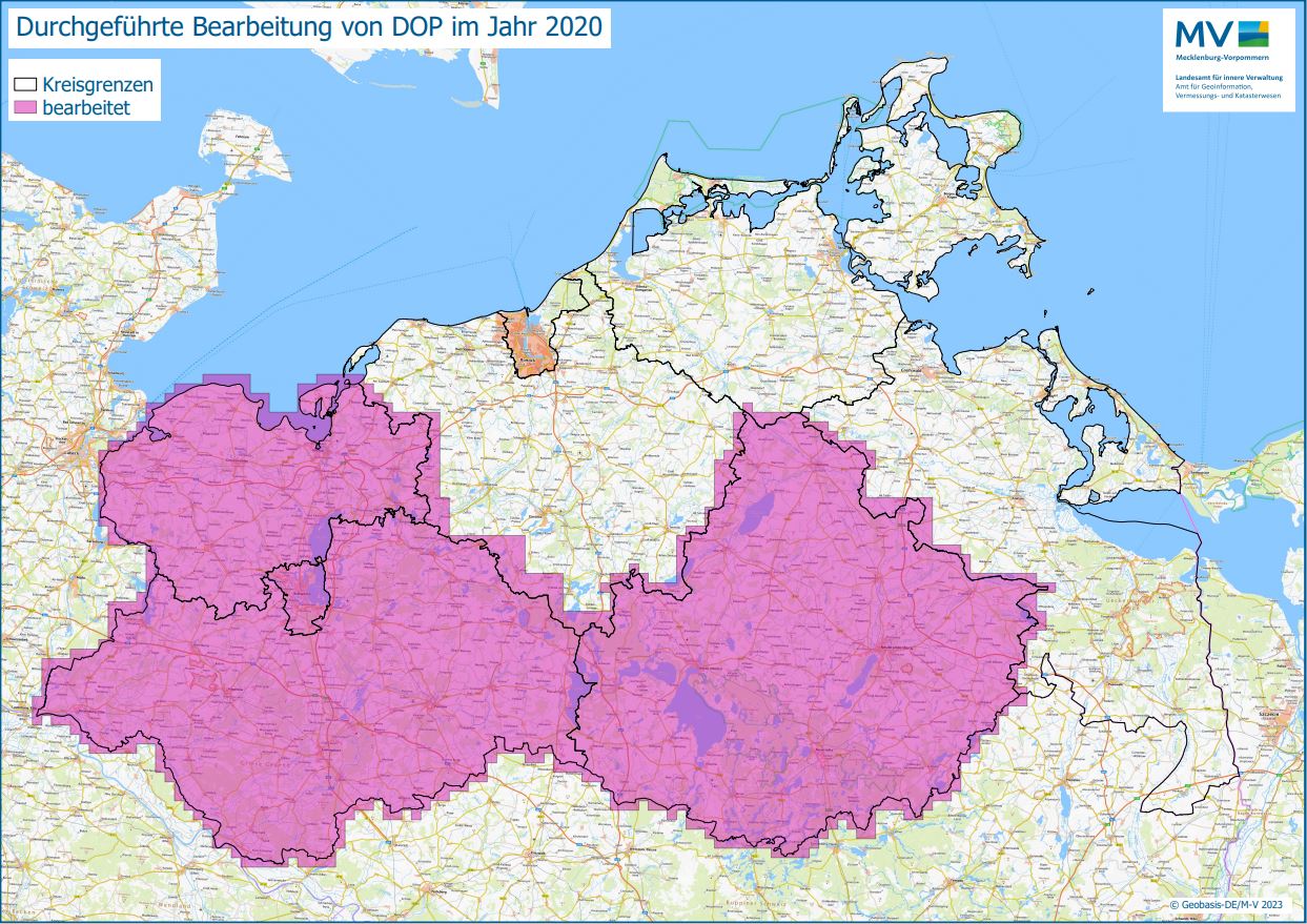 Jahresübersicht DOP Bearbeitung Aktualitätsstand 2020 © Geobasis-DE/M-V 2023