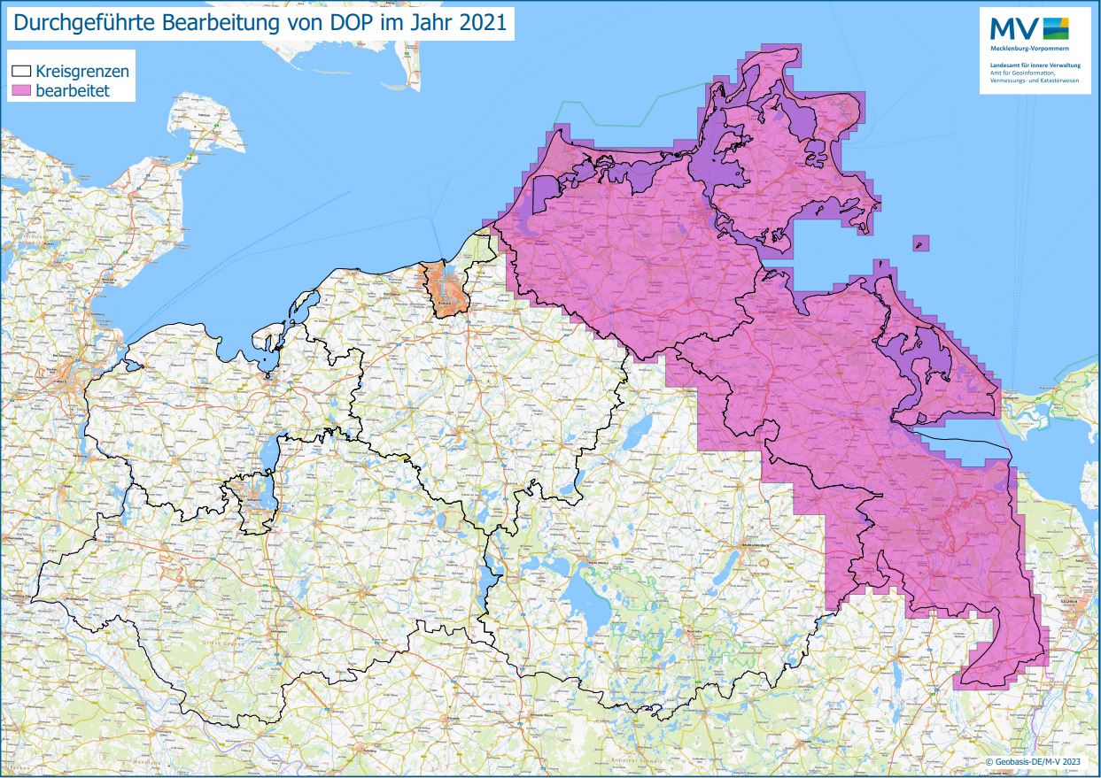 Jahresübersicht DOP Bearbeitung Aktualitätsstand 2021 © Geobasis-DE/M-V 2023