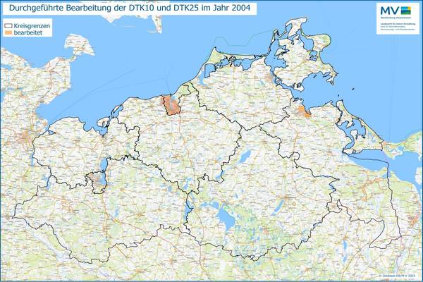 Jahresübersicht DTK10/DTK25 Bearbeitung Aktualitätsstand 2004 © Geobasis-DE/M-V 2023