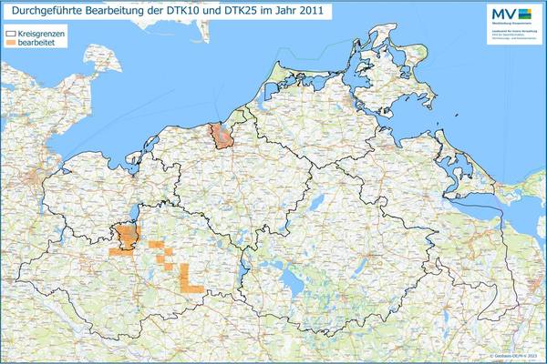 Jahresübersicht DTK10/DTK25 Bearbeitung Aktualitätsstand 2011 © Geobasis-DE/M-V 2023