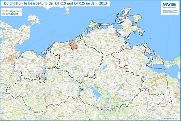 Jahresübersicht DTK10/DTK25 Bearbeitung Aktualitätsstand 2013 © Geobasis-DE/M-V 2023