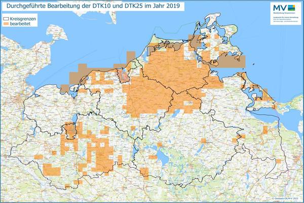 Jahresübersicht DTK10/DTK25 Bearbeitung Aktualitätsstand 2019 © Geobasis-DE/M-V 2023