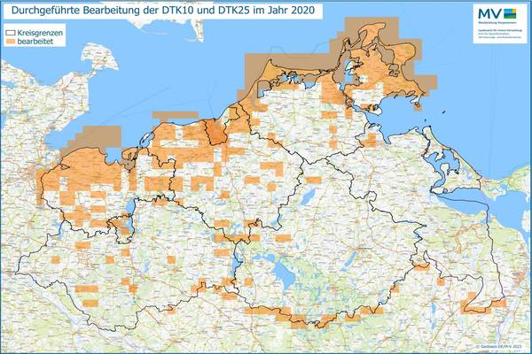 Jahresübersicht DTK10/DTK25 Bearbeitung Aktualitätsstand 2020 © Geobasis-DE/M-V 2023