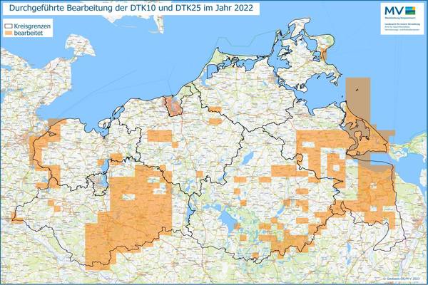 Jahresübersicht DTK10/DTK25 Bearbeitung Aktualitätsstand 2022 © Geobasis-DE/M-V 2023