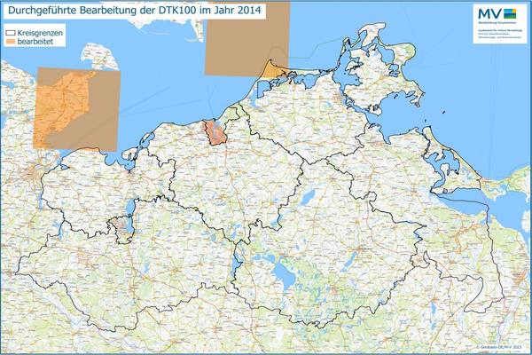 Jahresübersicht DTK100 Bearbeitung Aktualitätsstand 2014 © Geobasis-DE/M-V 2023