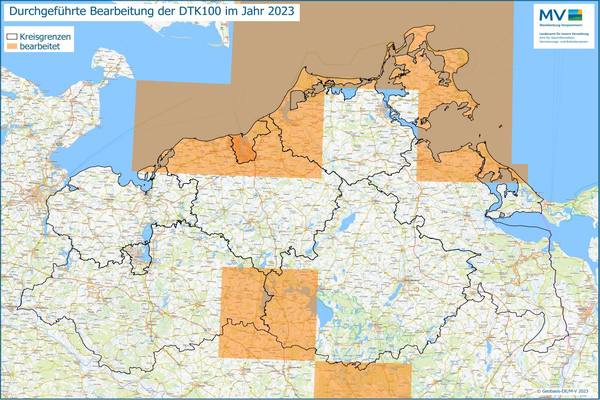 Jahresübersicht DTK100 Bearbeitung Aktualitätsstand 2023 © Geobasis-DE/M-V 2023