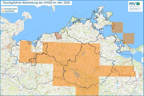 Jahresübersicht DTK50 Bearbeitung Aktualitätsstand 2020 © Geobasis-DE/M-V 2023