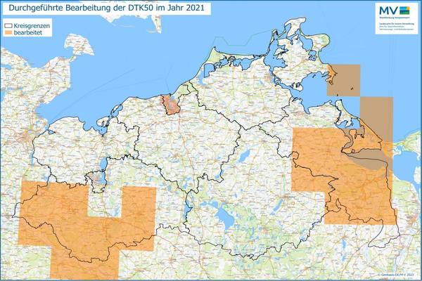 Jahresübersicht DTK50 Bearbeitung Aktualitätsstand 2021 © Geobasis-DE/M-V 2023