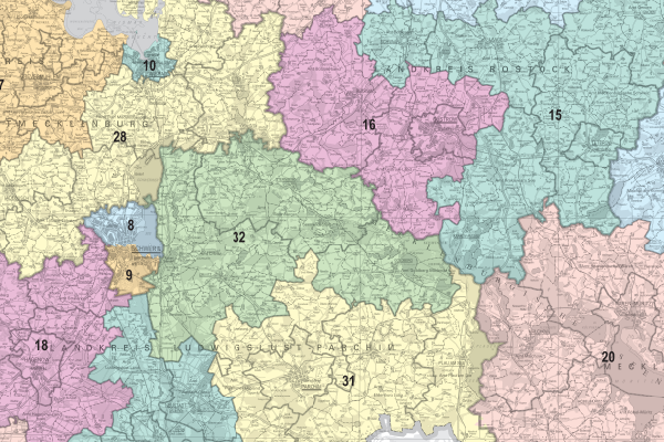 Ausschnitt Karte Landtagswahlkreise 1:250 000 Mecklenburg-Vorpommern (KLWK250MV) © LAiV