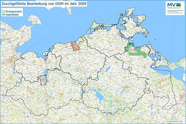 Jahresübersicht DOM Bearbeitung Aktualitätsstand 2009 © Geobasis-DE/M-V 2023
