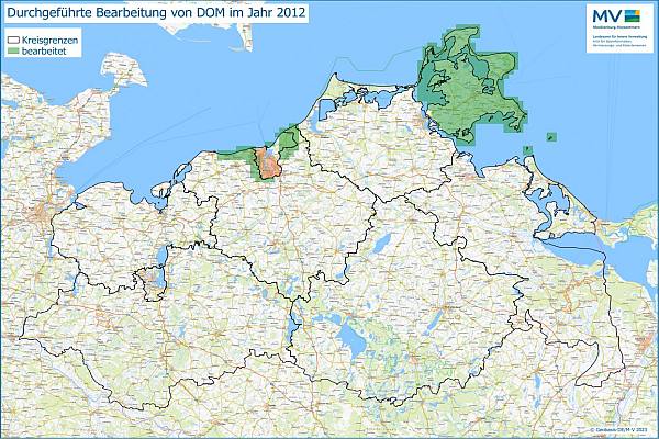 Jahresübersicht DOM Bearbeitung Aktualitätsstand 2012 © Geobasis-DE/M-V 2023