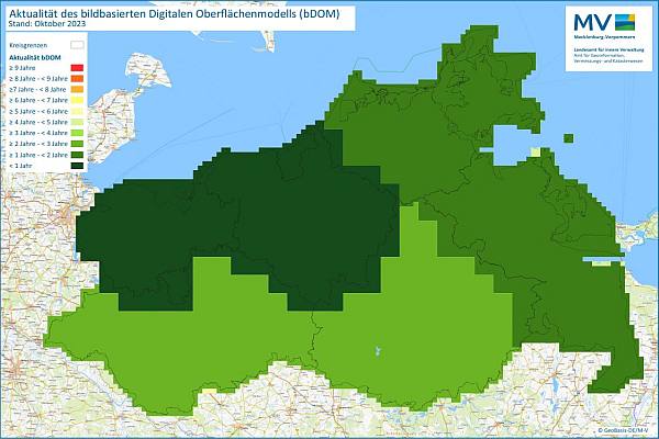 Jahresübersicht bDOM Bearbeitung Aktualitätsstand 2023 © Geobasis-DE/M-V 2023