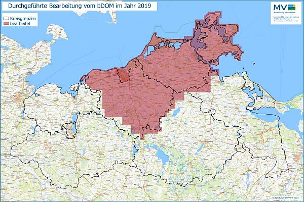 Jahresübersicht bDOM Bearbeitung Aktualitätsstand 2019 © Geobasis-DE/MV 2023