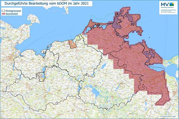 Jahresübersicht bDOM Bearbeitung Aktualitätsstand 2021 © Geobasis-DE/M-V 2023