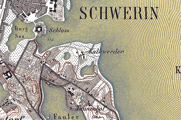 Ausschnitt SKS25 (Specialkarte der Umgegend von Schwerin 1:25 000 von 1874) © LAiV