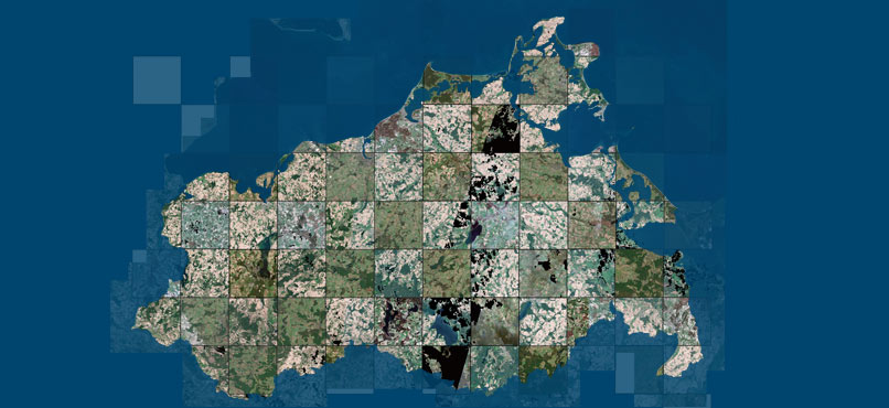 Das Land Mecklenburg-Vorpommern dargestellt aus Satellitenbildern unterschiedlicher Jahreszeiten © LAiV