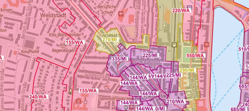 Ausschnitt Schwerin Bodenrichtwerte © LAiV