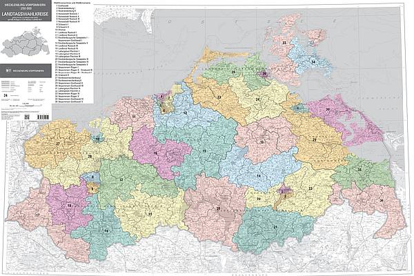 Karte Landtagswahlkreise 1:250 000 Mecklenburg-Vorpommern (KLWK250MV) © LAiV