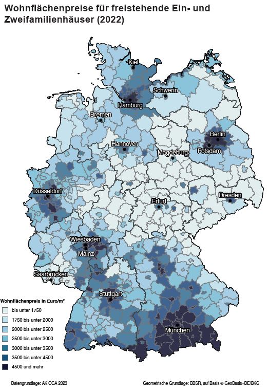 Bild Wohnflächenpreise aus Immobilienmarktbericht Deutschland 2023
