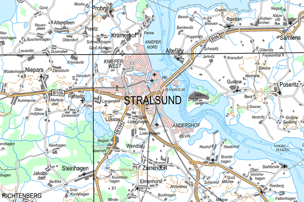 Ausschnitt Stalsund 1:250 000 © LAiV