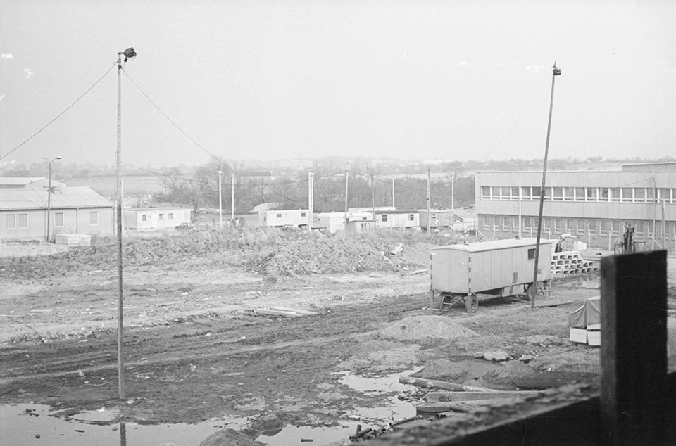Die Baustelle von Haus B im Jahr 1973.