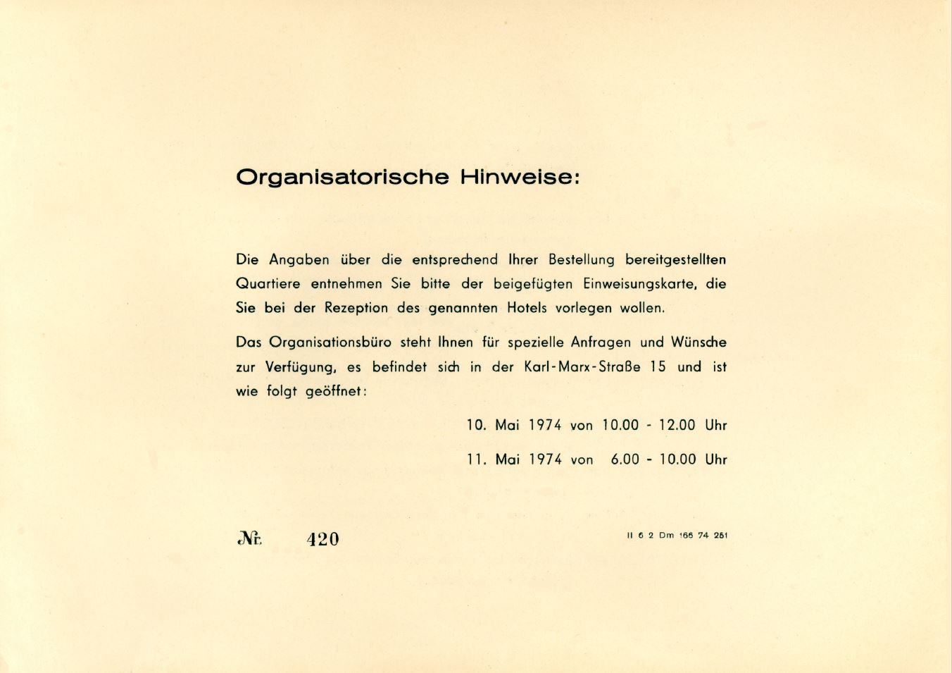 Einladung und Programm zur Einweihung des Haus B. Die Festveranstaltung fand vom 9. bis. 11. Mai 1974 in Schwerin statt. 