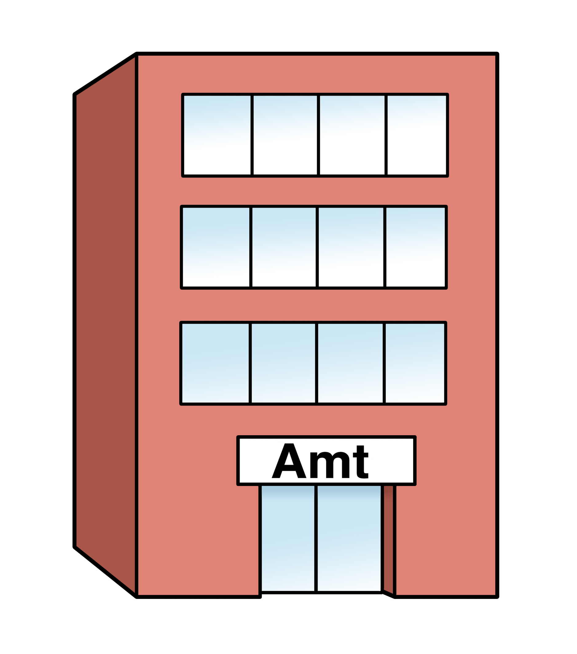 Zeichnung eine Gebäudes, das ein Amt darstellen soll