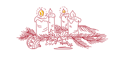 Adventskranz mit zwei leuchtenden Kerzen Adventskranz mit zwei leuchtenden Kerzen